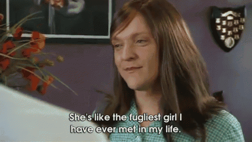 a woman with long hair is saying she 's like the fuglliest girl i have ever met in my life