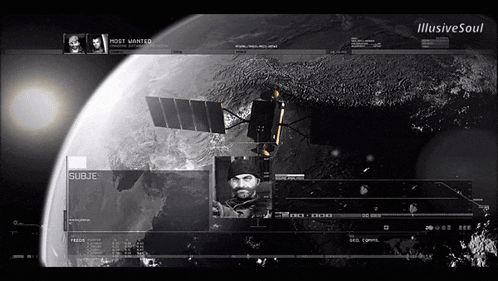 a computer screen shows a man and a satellite and the words " most wanted " on the top
