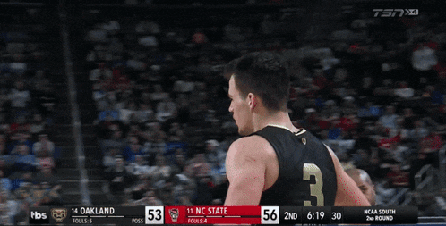 a basketball game between oakland and nc state is underway