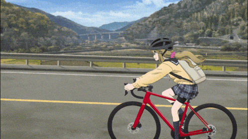 a girl in a school uniform is riding a bicycle on a road