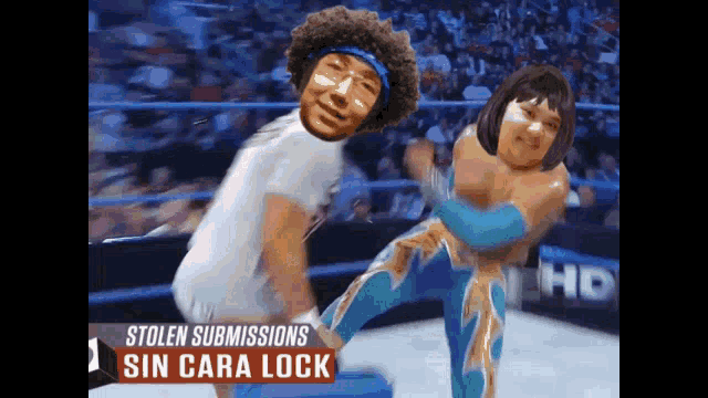 a wrestling match with a headline that says sin cara lock