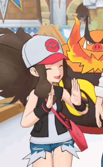 a cartoon character wearing a red hat with a circle on it