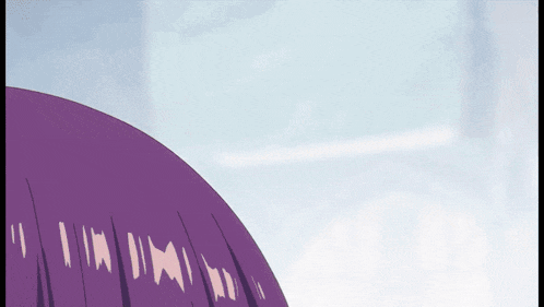 a cartoon drawing of a person with purple hair and a purple umbrella .
