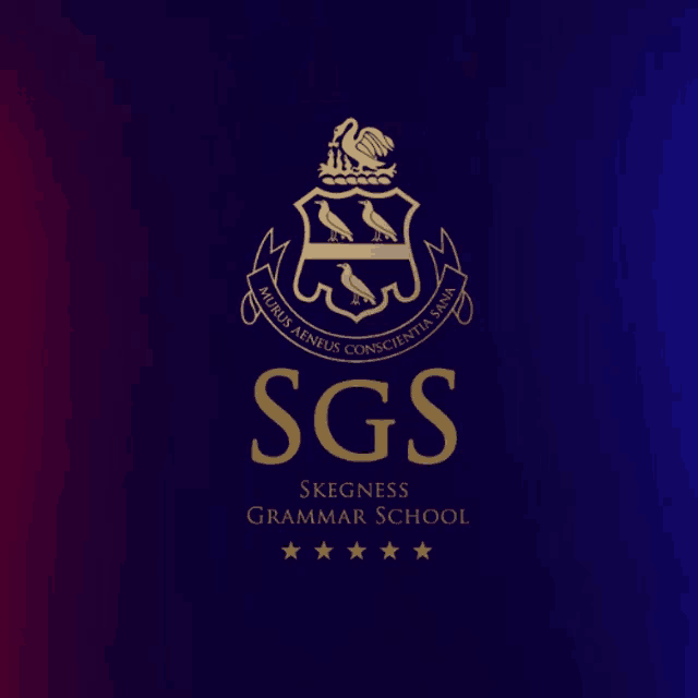 a logo for sgs skegness grammar school on a blue and red background