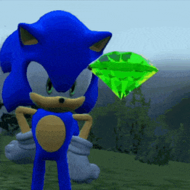 sonic the hedgehog is holding a green diamond