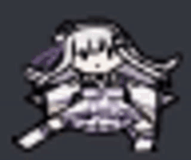 a pixel art of a girl in a purple dress on a black background .