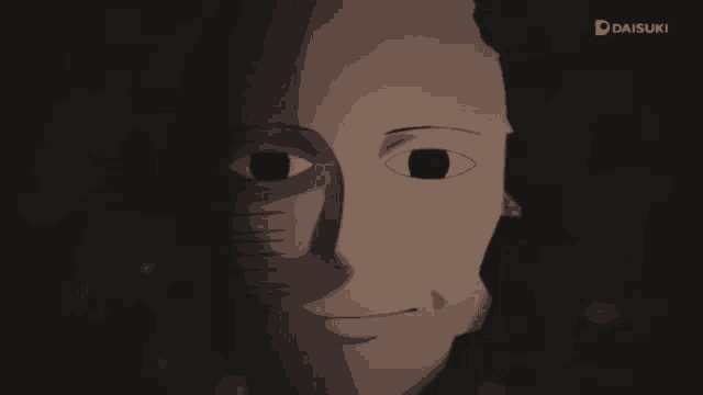 a close up of a man 's face with the daisuki logo in the corner