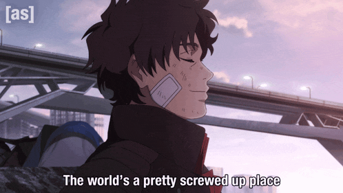 a picture of a man with a bandage on his face and the words the world 's a pretty screwed up place