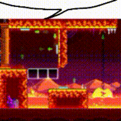a cartoon drawing of a room with a speech bubble above it
