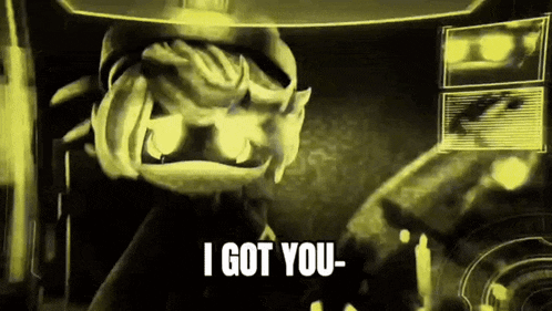 a cartoon character is saying i got you in a dark room