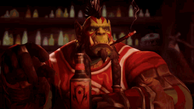 a cartoon drawing of an orc smoking a cigarette