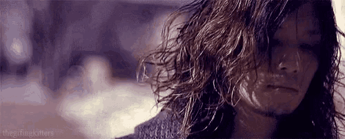 a man with long hair and a beard is looking at the camera with a serious look on his face .