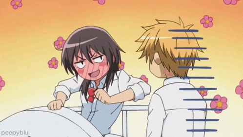a cartoon of a boy and a girl with peepyblu in the corner