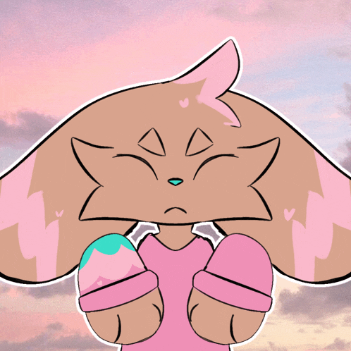 a cartoon drawing of a cat with pink ears