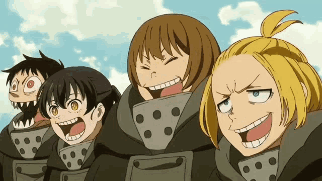 a group of cartoon characters are making funny faces with their mouths open