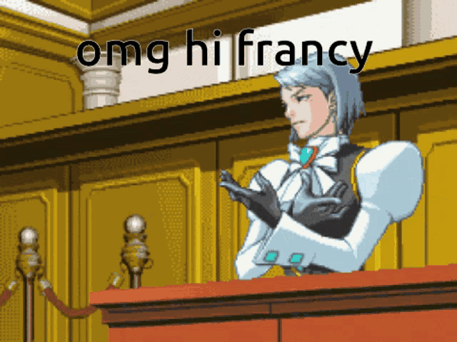 a pixel art of a judge with the words omg hi francy