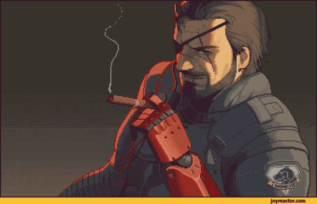 a pixel art of a man smoking a cigar with joyreactor.com in the corner