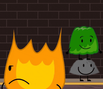 a cartoon drawing of a fire and a rock with a smiley face