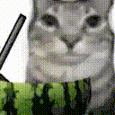 a close up of a cat holding a fork in its mouth