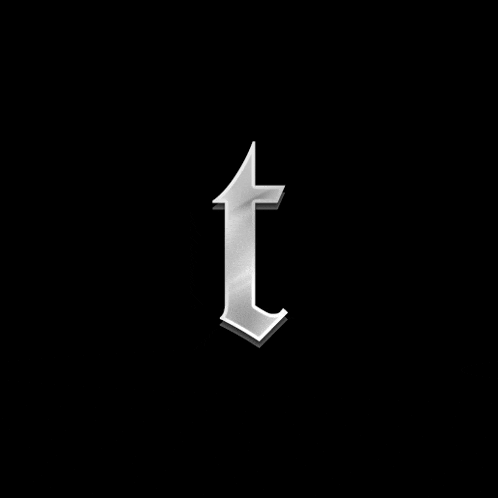 the letter t is made of silver and is on a black background .