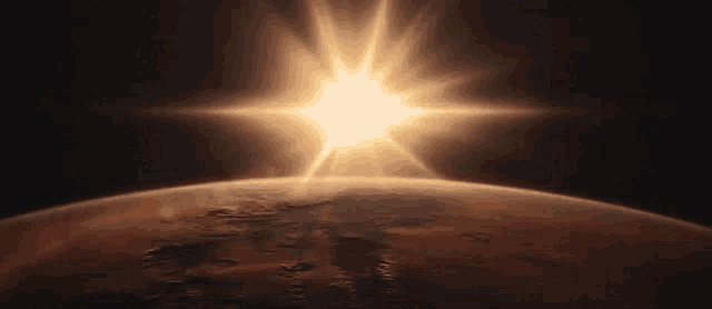the sun shines brightly over the planet earth