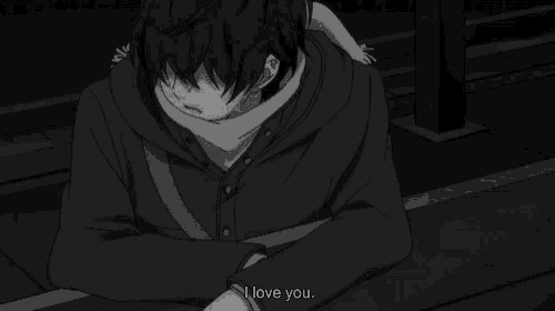 a black and white drawing of a man with the words " but i don 't want you to leave me behind either "