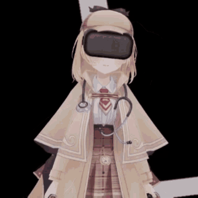 a girl with a stethoscope around her neck is wearing virtual reality glasses