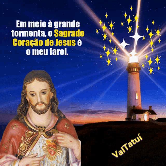 a picture of jesus with the words em meio a grande tormenta o sagrado
