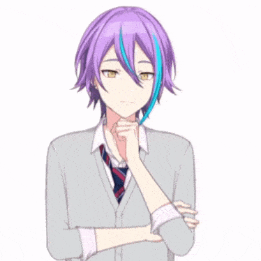 a boy with purple hair and a blue streak in his hair