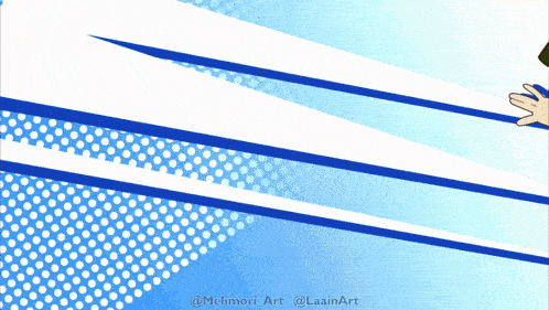 a blue and white polka dot background with the name melimori art at the top