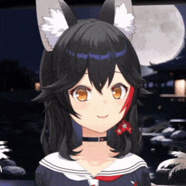 a girl with a choker around her neck is wearing a fox costume