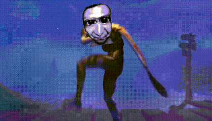 a cartoon character with a mask on his face is standing in a dark room with a lantern hanging from the ceiling .