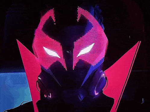 a close up of a person 's face with a purple light behind it