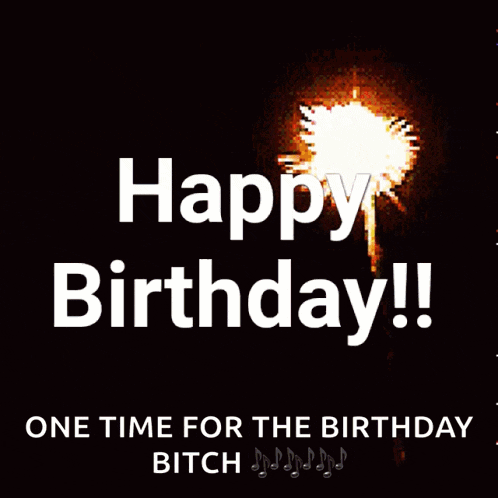 a happy birthday card with fireworks behind it