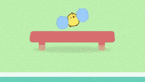 a cartoon of a chicken laying on a bench with two pom poms