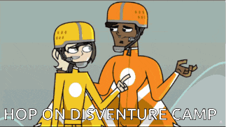 an advertisement for hop on disventure camp with two people kissing