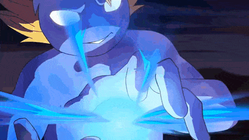 a cartoon character is holding a blue light in his hand