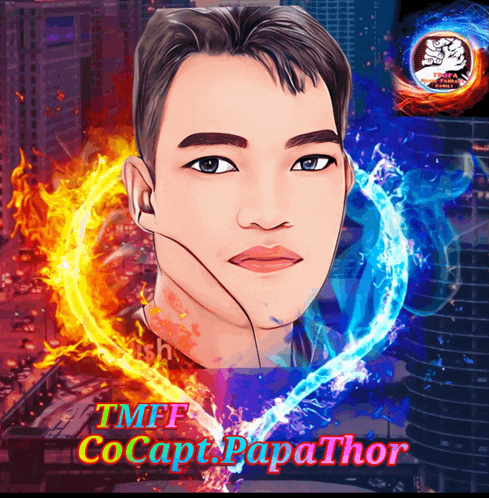 a cartoon drawing of a man with the name tmff cocapt papathor