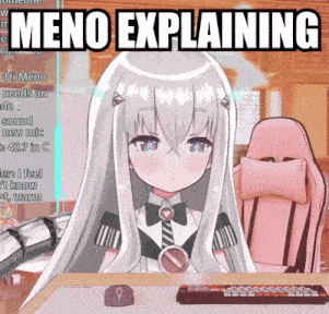 a girl sitting at a desk with the words meno explaining on the top