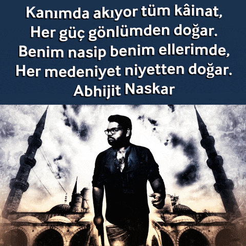 a poster with a man standing in front of a mosque with a quote by abhijit naskar