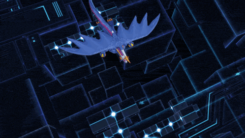 a blue and yellow dragon with a skull on its head