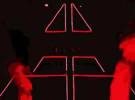 a person is standing in front of a neon sign that says aa