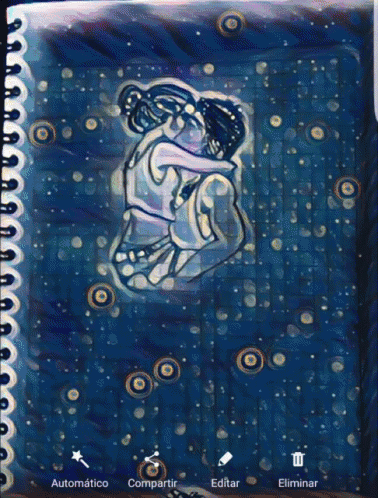 a drawing of two women hugging with the words automatico compartir and editar visible