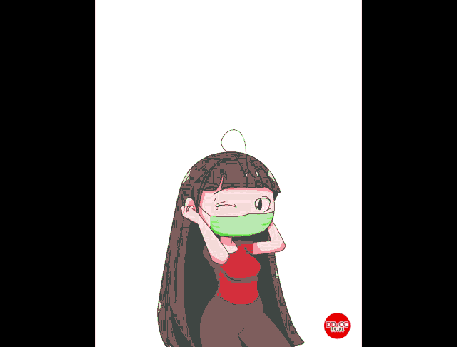 a cartoon of a girl wearing a face mask with a virus coming out of her head
