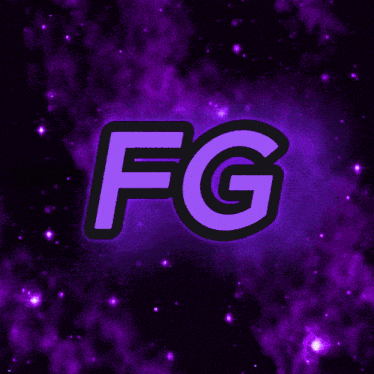 a purple and black logo with the letter fg on a purple background