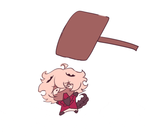 a drawing of a person holding a wooden hammer