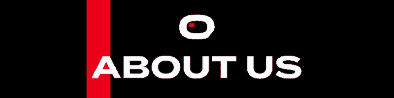 a black and red banner with the words about us on it