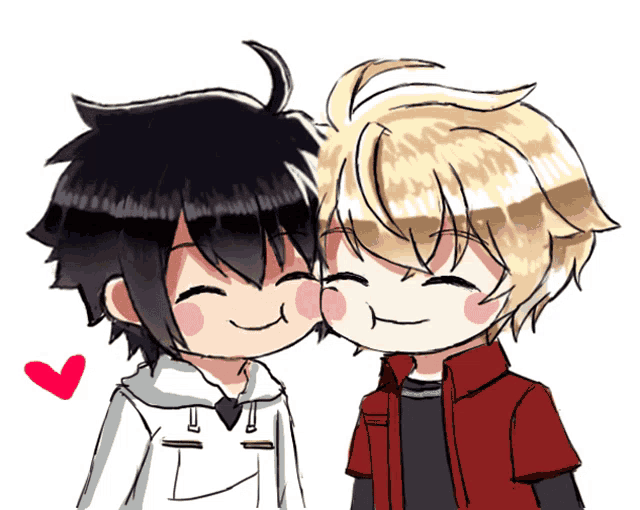 a drawing of two boys kissing with a heart in the background