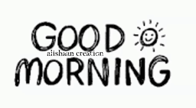 a black and white logo that says good morning with a smiling sun
