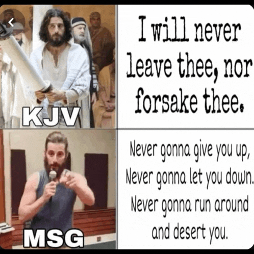 a man with a beard holds a microphone in front of a sign that says kjv
